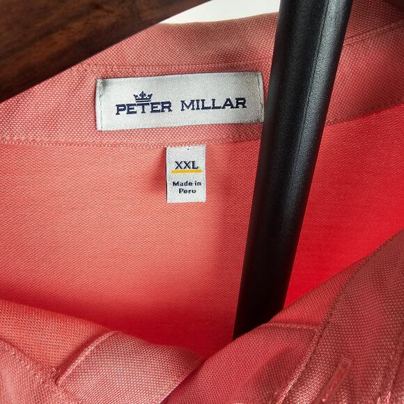 Premium Peter Millar Polo Shirt Coral Cotton Blend XXL Peru Golf Leisure - Picture 2 of 3